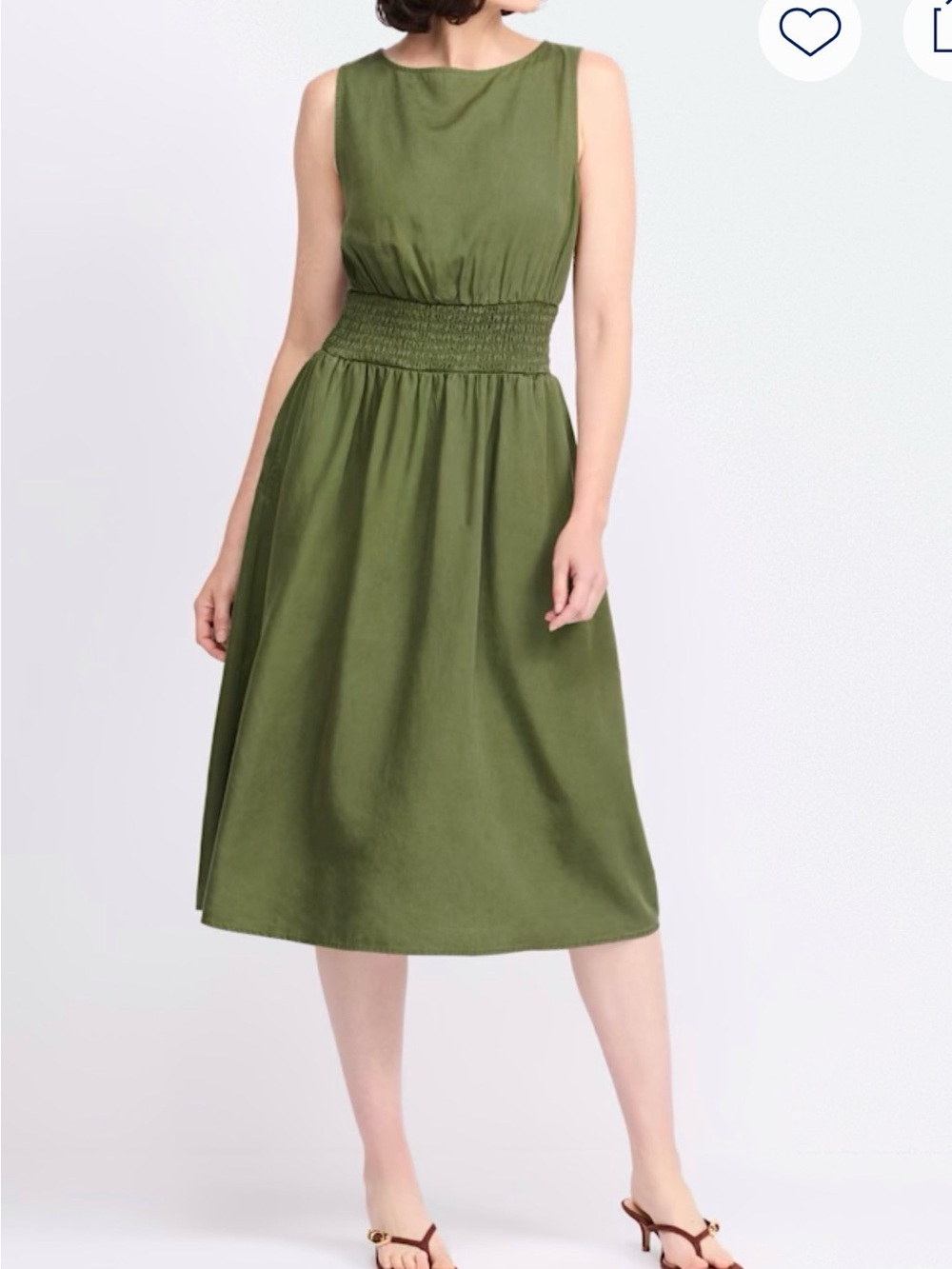 Market & Spruce Olive Green Sleeveless Smocked-Waist Midi Dress
